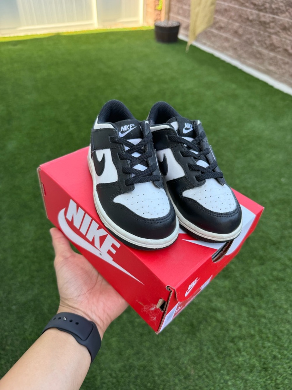 Nike Kids Black and White Low-Top Sneakers with Swoosh